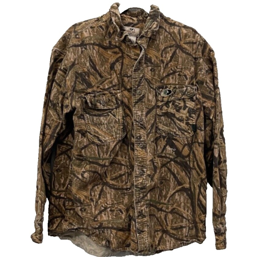 Mossy Oak Chamois Camo Flannel Shirt Mens Large Print Hunting VTG.